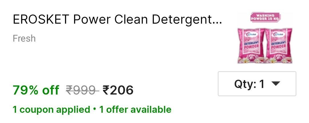 EROSKET Power Clean Detergent Powder 10kg– Powerful Cleaning, High Foam, Fresh Fragranse Detergent Powder 10 kg Price in India - Buy EROSKET Power Clean Detergent Powder 10kg– Powerful Cleaning, High 