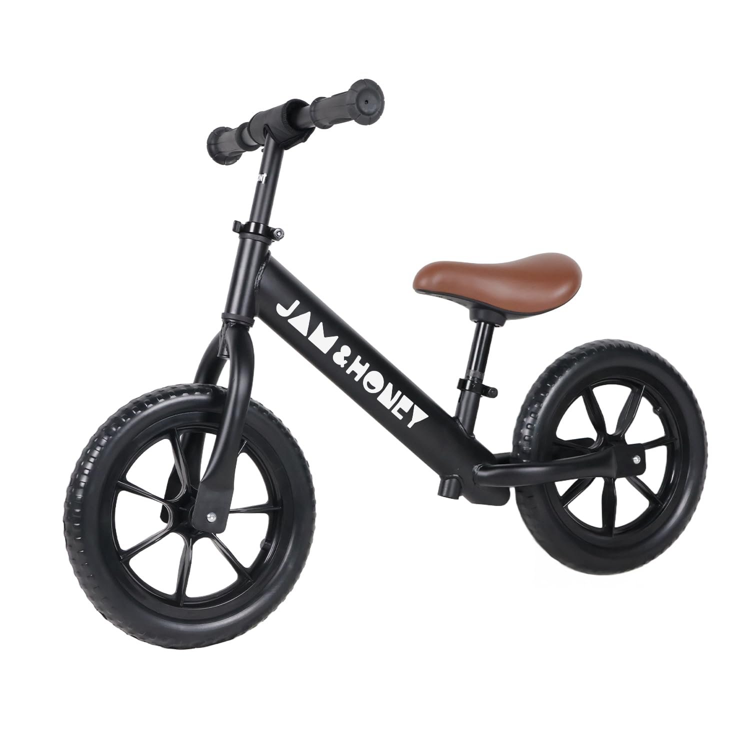 Amazon Brand - Jam & Honey 12T Balance Bike for Kids | Adjustable Handlebar & Seat | Anti-Puncture Wheels | Max Weight 25 Kg | 2+ Years | Black