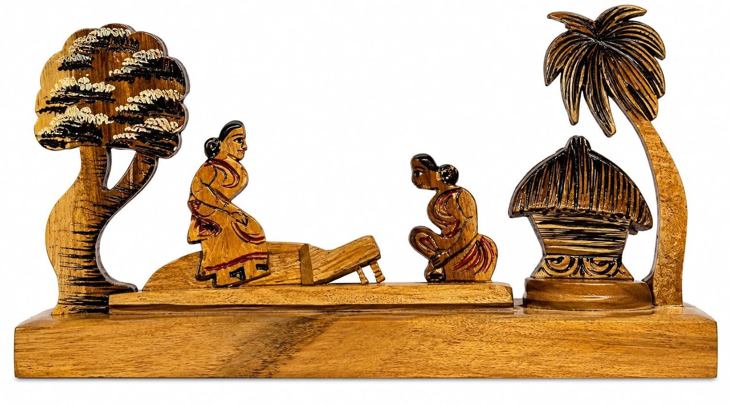 Handcrafted Wooden Village Tradition Farmer Dheki Showpiece | Traditional Indian Farmer Dheki Figurine | Home Decor & Gift Item (18 Cm)