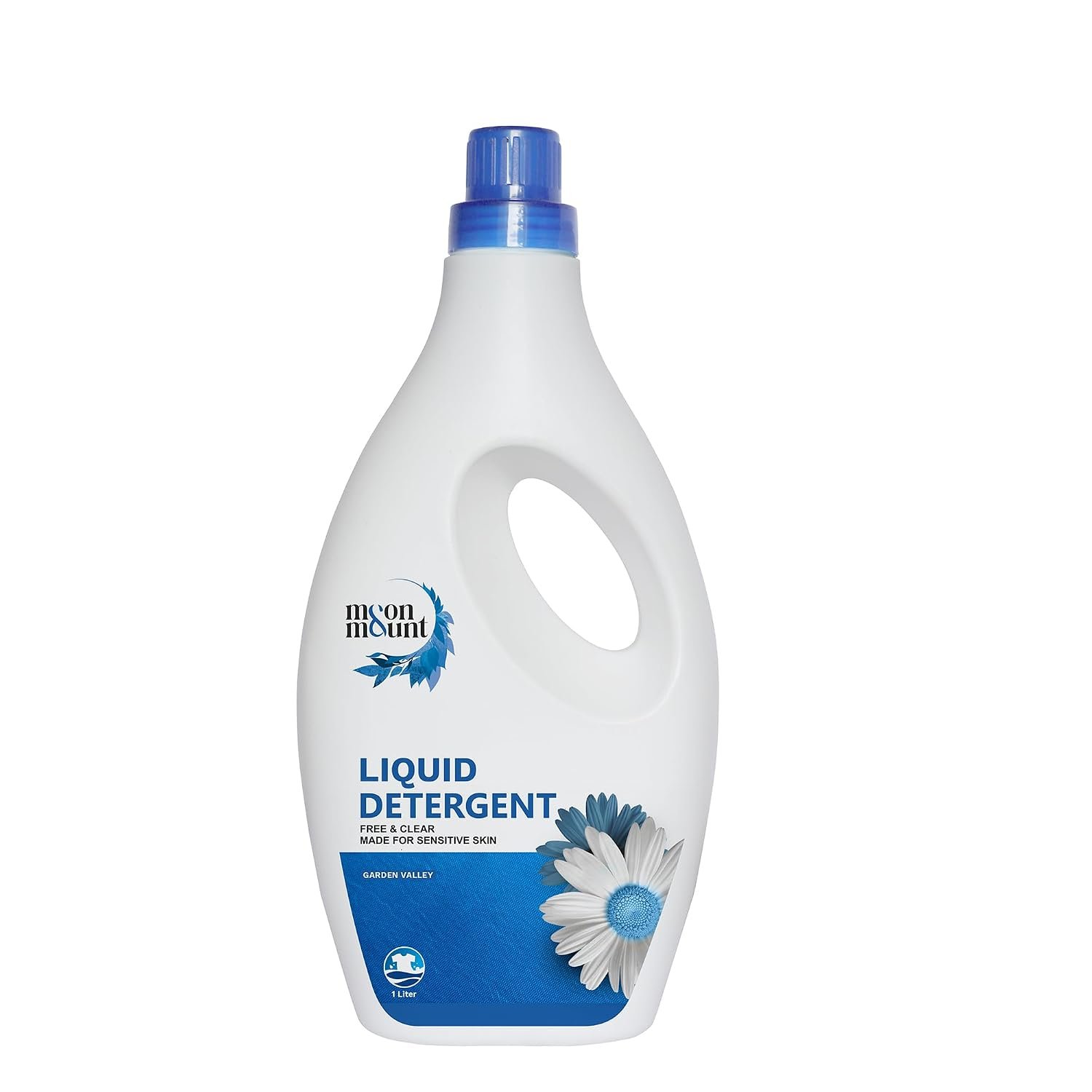 Moon & Mount Garden Valley Liquid Detergent 1L for Washing Machine | Enzyme-powered stain removal, color-safe, gentle on sensitive skin, 100+ washes, paraben-free, Top & Front Load ready