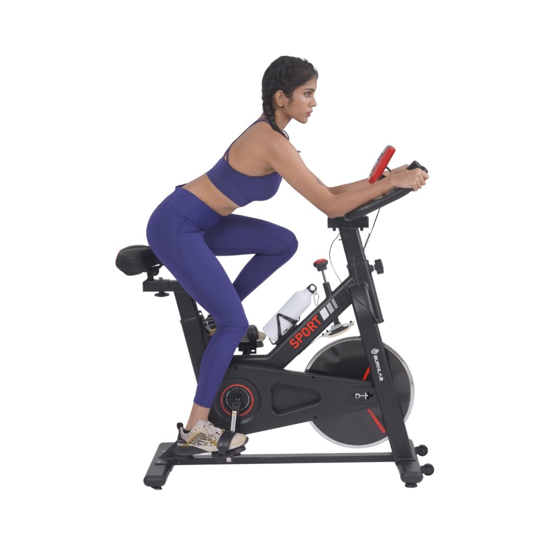 Burnlab Core Spin Spin Bike| 6 kg Heavy-duty Flywheel | LED Screen Display | Pulse Sensor |2Pc Crank | Silent Belt Drive System | Bottle Holder | Anti-slip Pedals and Comfortable Seat | Max User Weigh
