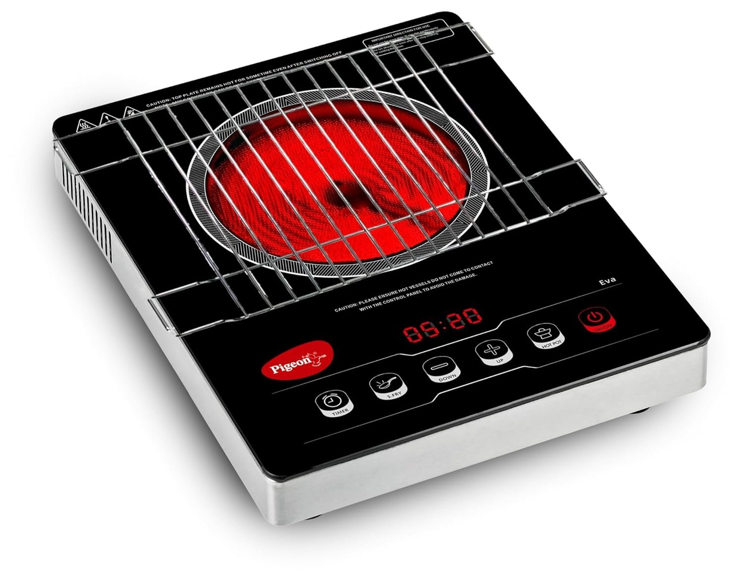 Pigeon by Stovekraft Infrared Cook & Grill 2000W Cooktop | Works with ALL Cookware (Non-Induction Too!) | Tandoor Grill Function | Touch Control | Timer | Auto Shut-Off | BIS | 2 Year Warranty | B