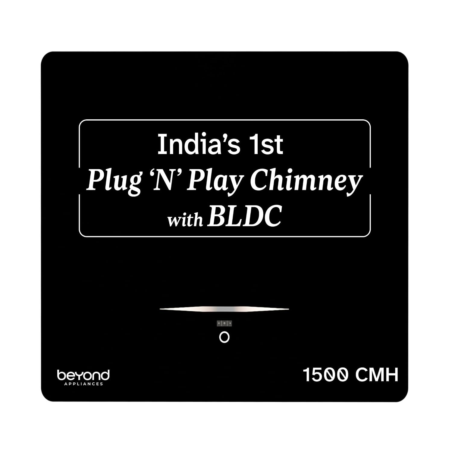 Beyond Appliances Cube BLDC Plug N Play Ductless Kitchen Chimney | 1500 CMH | AutoClean | 5-Stage Charcoal Activated Filter | Touch Control | 3-way Suction | 46dB Low Noise | Black | PAN INDIA SERVICE