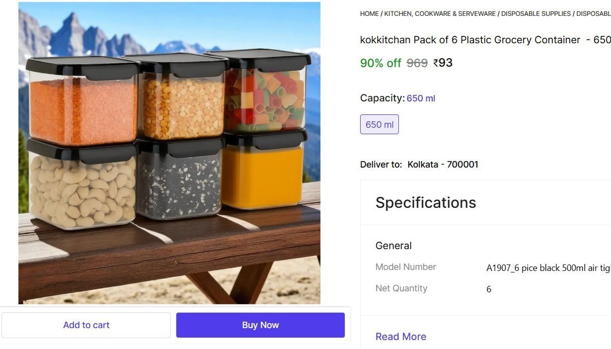 kokkitchan Pack of 6 Plastic Grocery Container  - 650 ml Black, Transparent Price in India - Buy kokkitchan Pack of 6 Plastic Grocery Container  - 650 ml Black, Transparent online at Shopsy.in