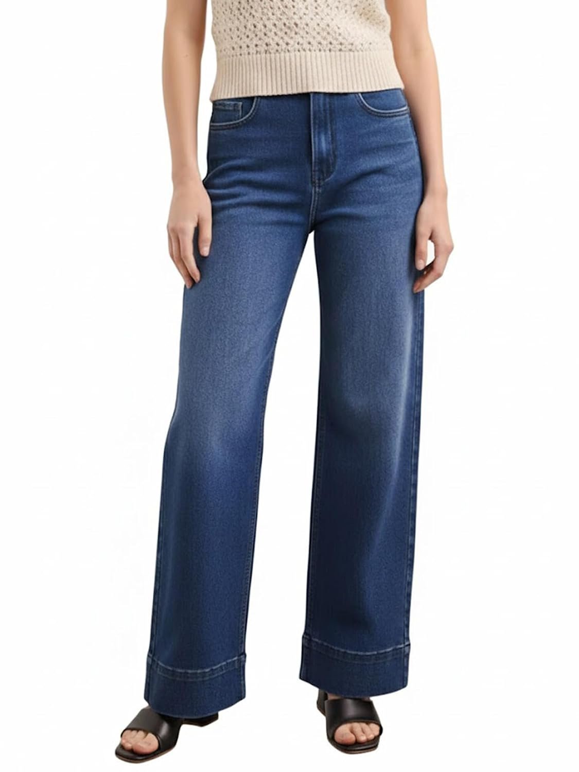 PURVAJA Women's Straight Leg Loose Fit High Rise Stretchable Flat-Front Jeans