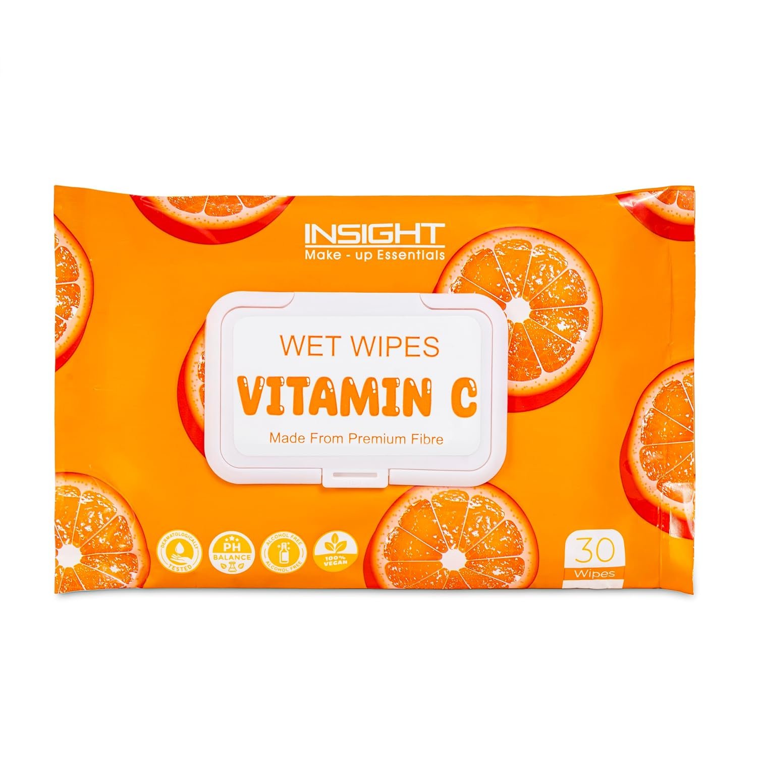 INSIGHT Wet Wipes Vitamin C - 30 Refreshing Facial Sheets| Soft & Alcohol-Free|Removes Dirt & Oil|Gentle on Skin|Paraben-Free|For All Skin Types