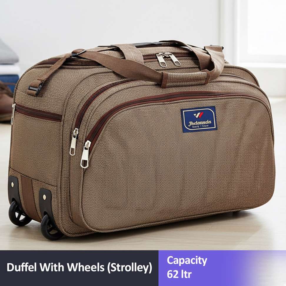jholawala expandable 62 l strolley duffel bag travel luggage brown large capacity wheels strolley
