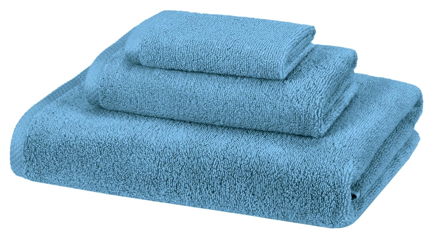 AmazonBasics 100% Cotton Quick-Drying 3-Piece Towel Set - 400 GSM - Lake Blue
