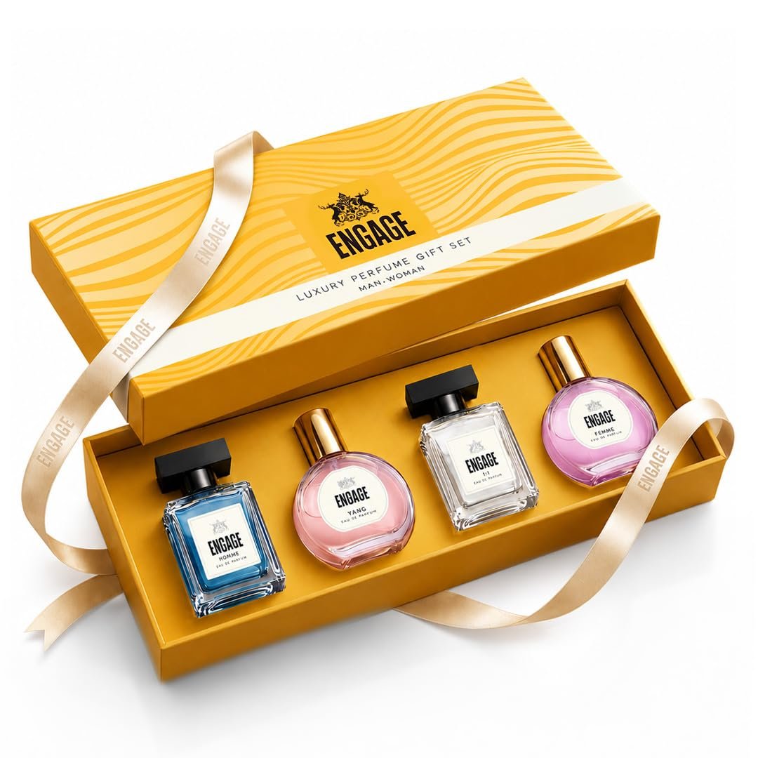 Engage Gift Assorted Luxury Perfume Set for Men & Women 80ml (20ml x 4)| Couple Gift |4 Premium EDP Fragrances| Luxury Gifting |Travel Size EDP Combo Pack|Dermat-Tested