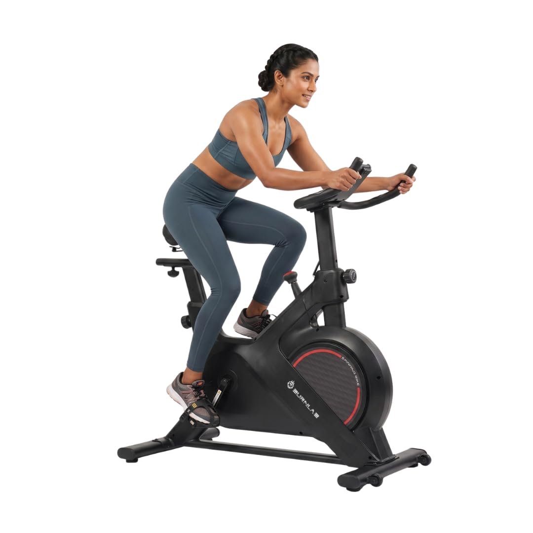 Burnlab Ride Max Spin Bike|6KG Heavy-duty Flywheel | LED Screen Display | Adjustable Resistance & Heart Rate Sensor| Steel Frame |Max Weight Capacity: 120 kg | Quiet Belt-Driven System| Home Worko