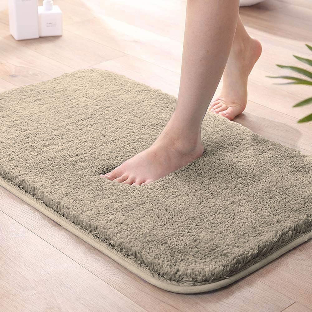 LUXE HOME INTERNATIONAL Microfiber Luxe Home Bath Mat Super Soft Non Slip Vegas Mats For Bathroom, Kitchen, Bedroom, And Door (40X60 Cm, Beige) Pack Of 1, Rectangular