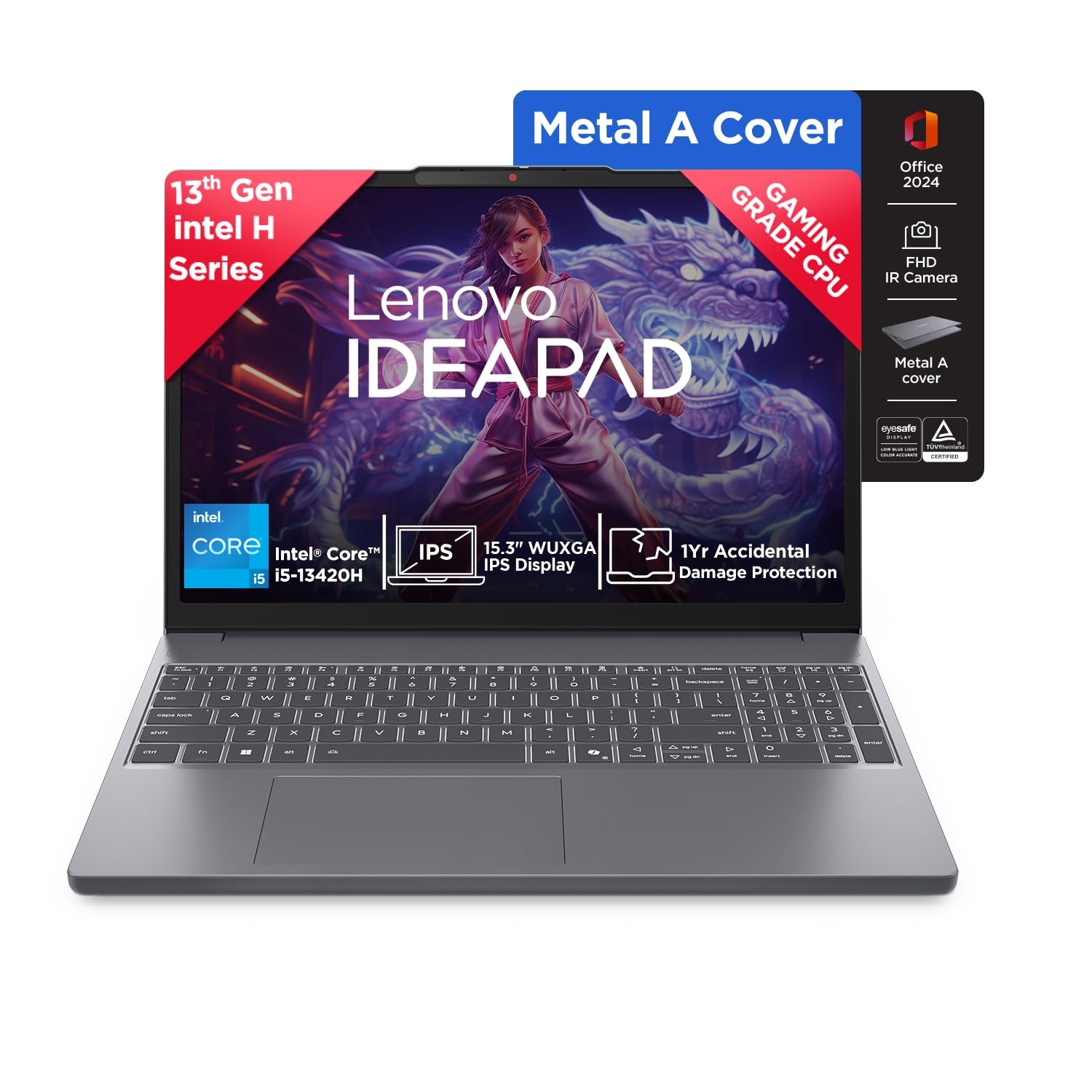 Lenovo IdeaPad Slim 3 13th Gen Intel Core i5-13420H 15.3 inch (38.8cm) WUXGA IPS Laptop (16GB RAM/512GB SSD/Windows 11/Office 2024/Top Metal Cover/Backlit KB/Luna Grey/1.6Kg), 83K101JEIN