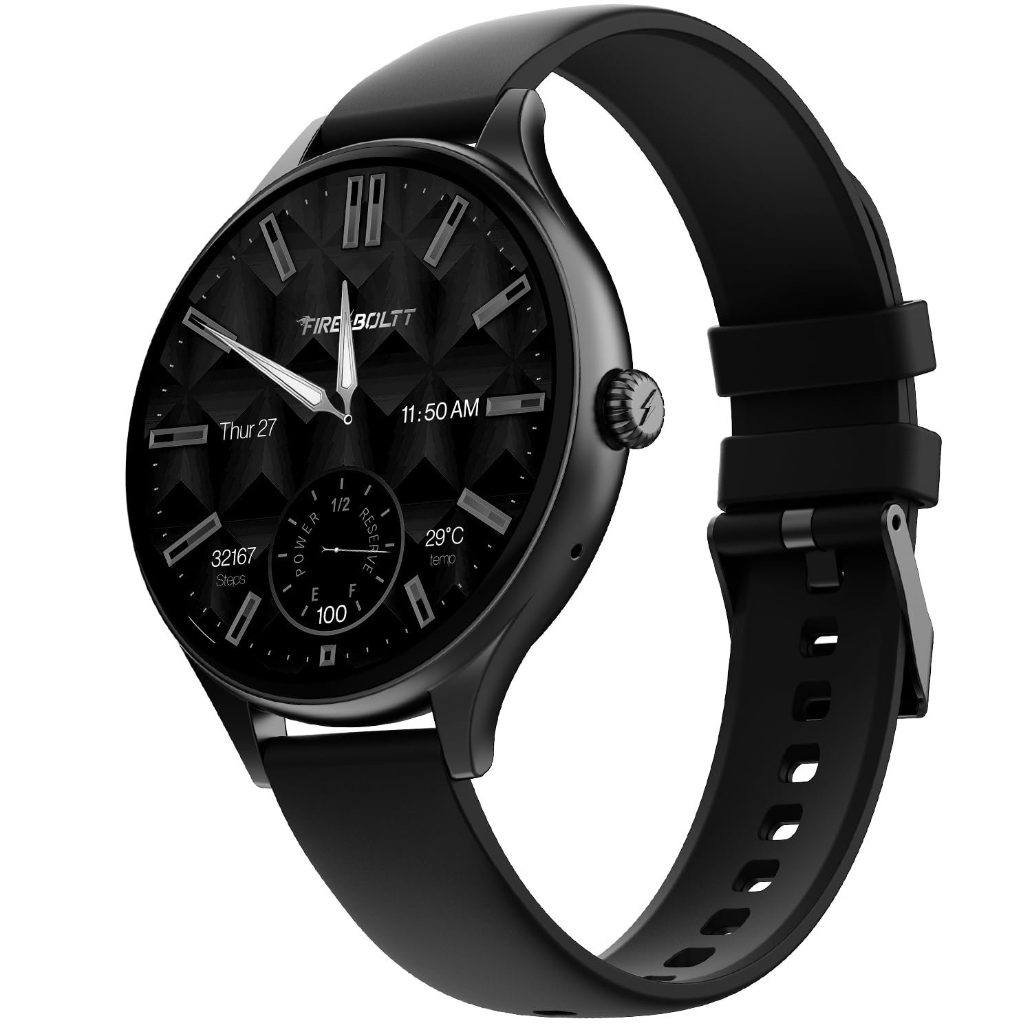Fire-Boltt Phoenix Air Smart Watch 1.26” Round Display, Rotating Button, Wireless Charging, Ultra Lightweight Metal Body, Bluetooth Calling, Smartwatch with Silicone & Mesh Steel Straps Carbon Bla