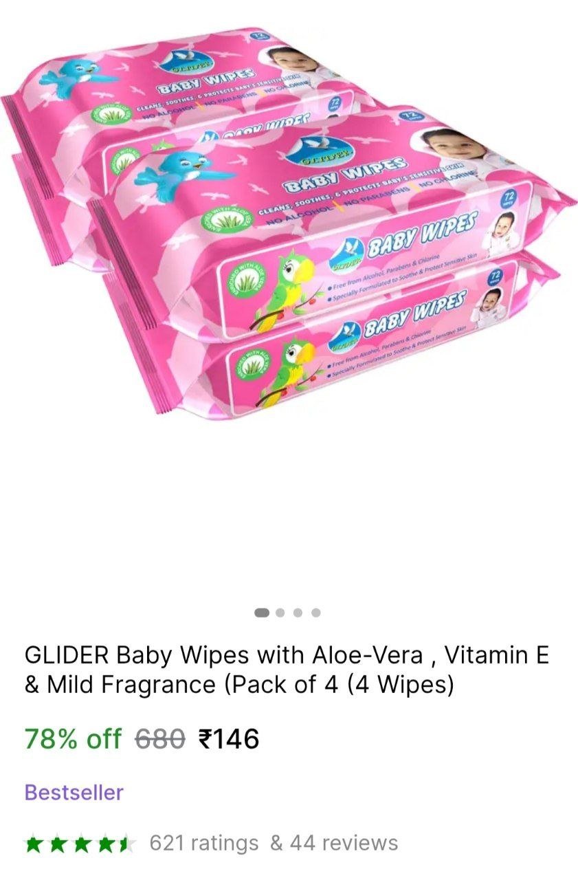 GLIDER Baby Wipes with Aloe-Vera , Vitamin E & Mild Fragrance (Pack of 4 Price in India - Buy GLIDER Baby Wipes with Aloe-Vera , Vitamin E & Mild Fragrance (Pack of 4 online at Shopsy.in