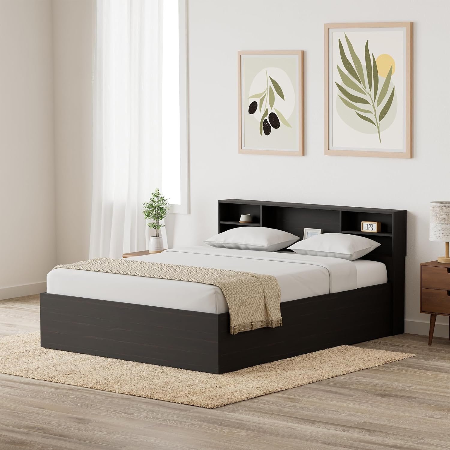 Amazon Brand - Solimo Mars Queen Engineered Wood Regular Bed With Storage (Wenge Finish, Brown)
