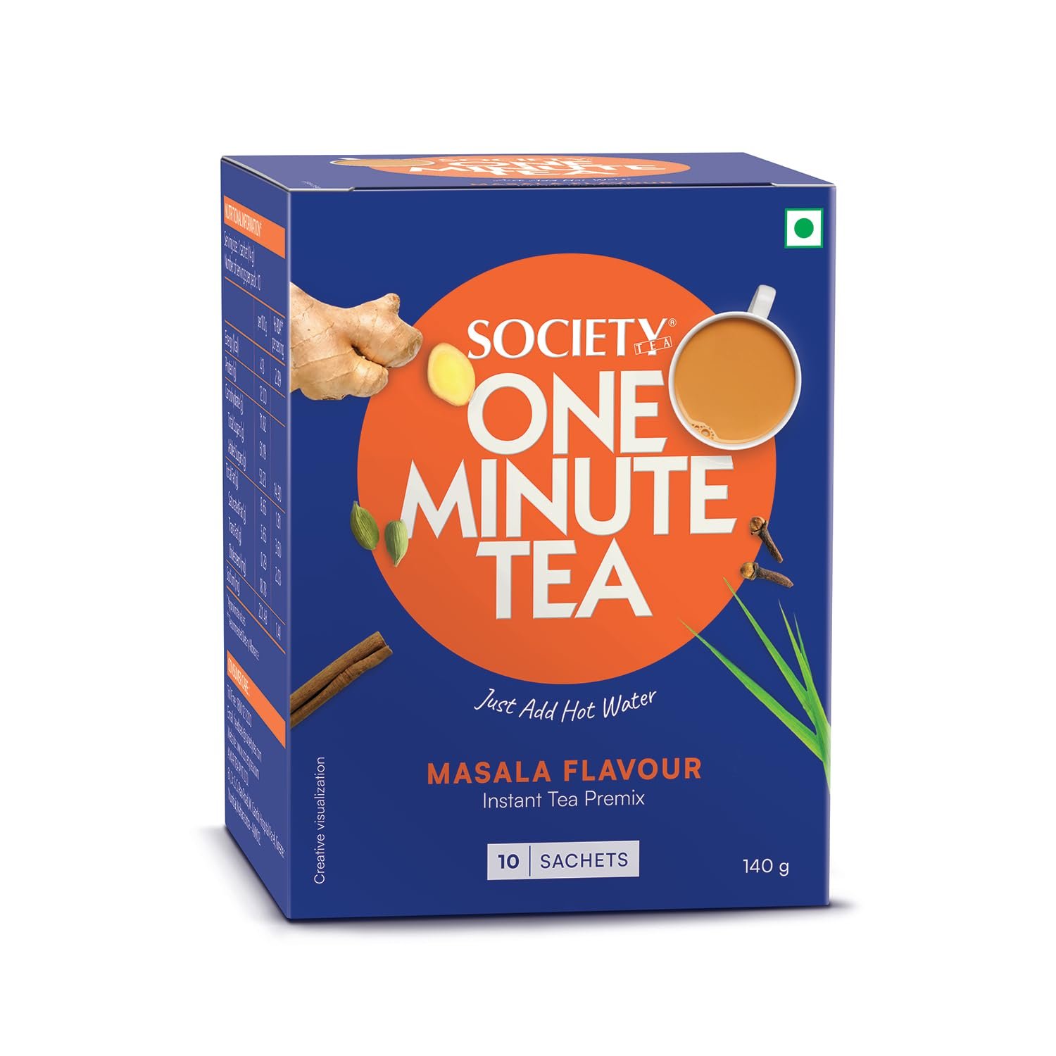 Society One Minute Tea Masala Instant Tea Premix - 14g × 10 Sachets (140g Convenience Pack)