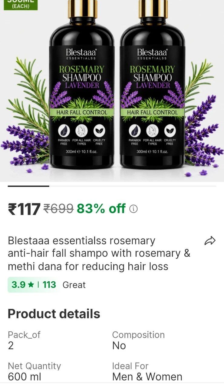 blestaaa essentialss Rosemary Anti-Hair Fall Shampo With Rosemary & Methi Dana For Reducing Hair Loss Price in India - Buy blestaaa essentialss Rosemary Anti-Hair Fall Shampo With Rosemary & M
