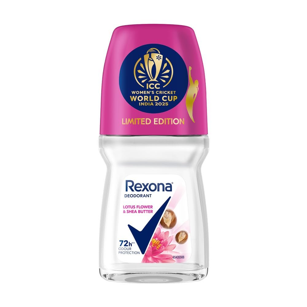 Rexona Lotus Flower & Shea Butter Antiperspirant Roll-On | for Women | 12-HSA & Glycerin| 72H Odour Protection| Limited Edition Pack - ICC Women’s Cricket World Cup India 2025 |50 ML