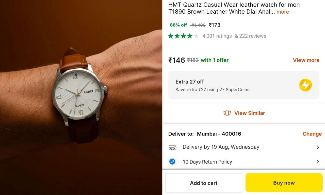 HMT Quartz Casual Wear leather watch for men T1890 Brown Leather White Dial Analog Watch  - For Men Price in India - Buy HMT Quartz Casual Wear leather watch for men T1890 Brown Leather White Dial Ana