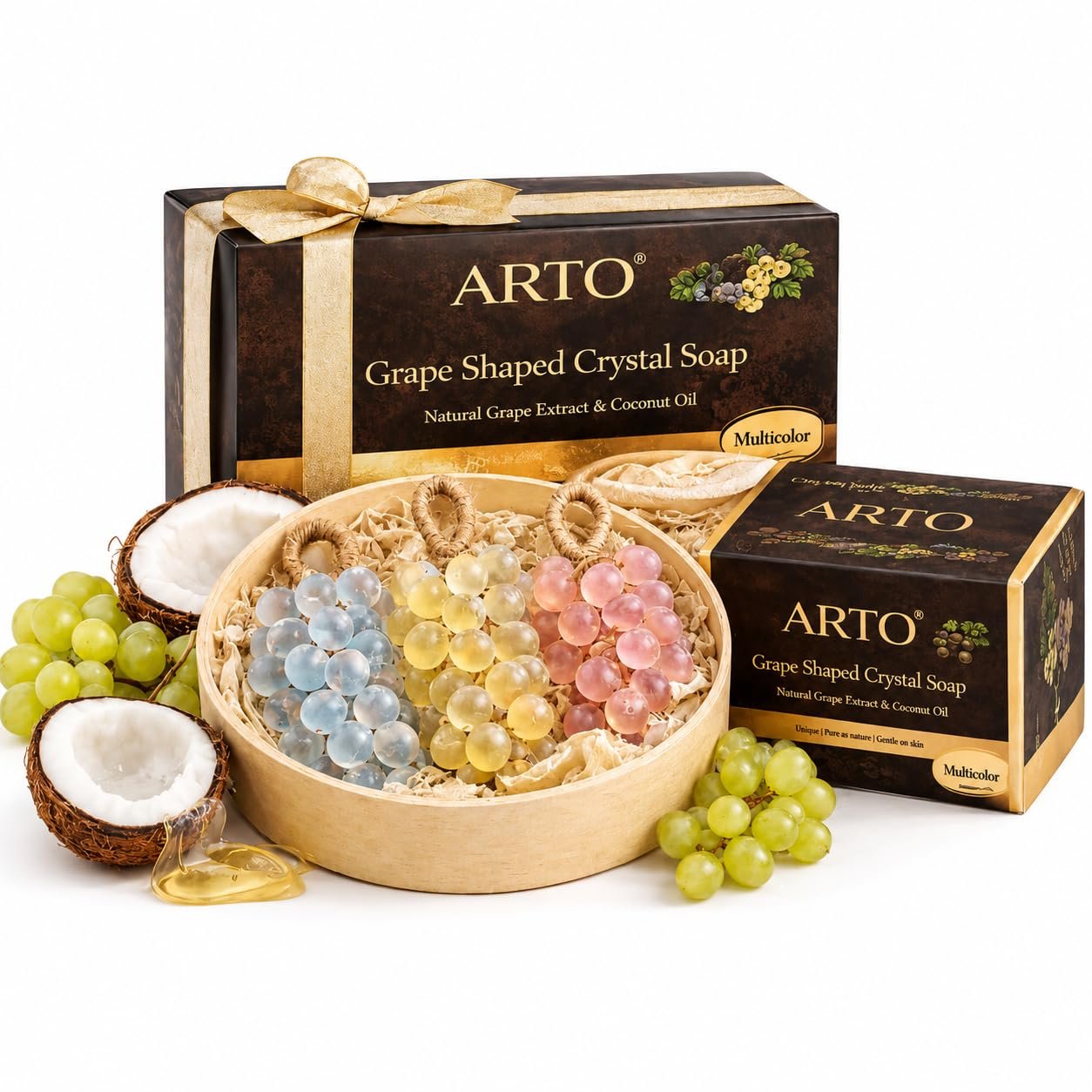 ARTO Grape Shaped Crystal Soap – Decorative Handmade Bathroom Soap Bar – Natural Grape Extract & Coconut Oil for Deep Cleansing & Moisturizing – Elegant Guest Soap & Home Decor Gift (Multi