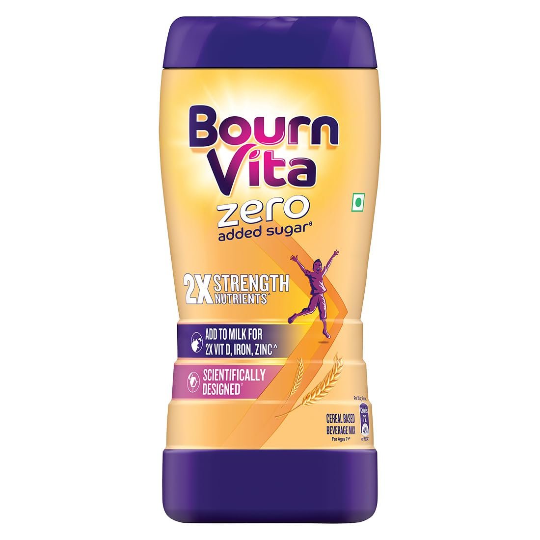 Bournvita Zero Added Sugar Nutrition Drink, 500g Jar | No Added Sugar, No Added Preservatives | 19 Essential Nutrients for Strength