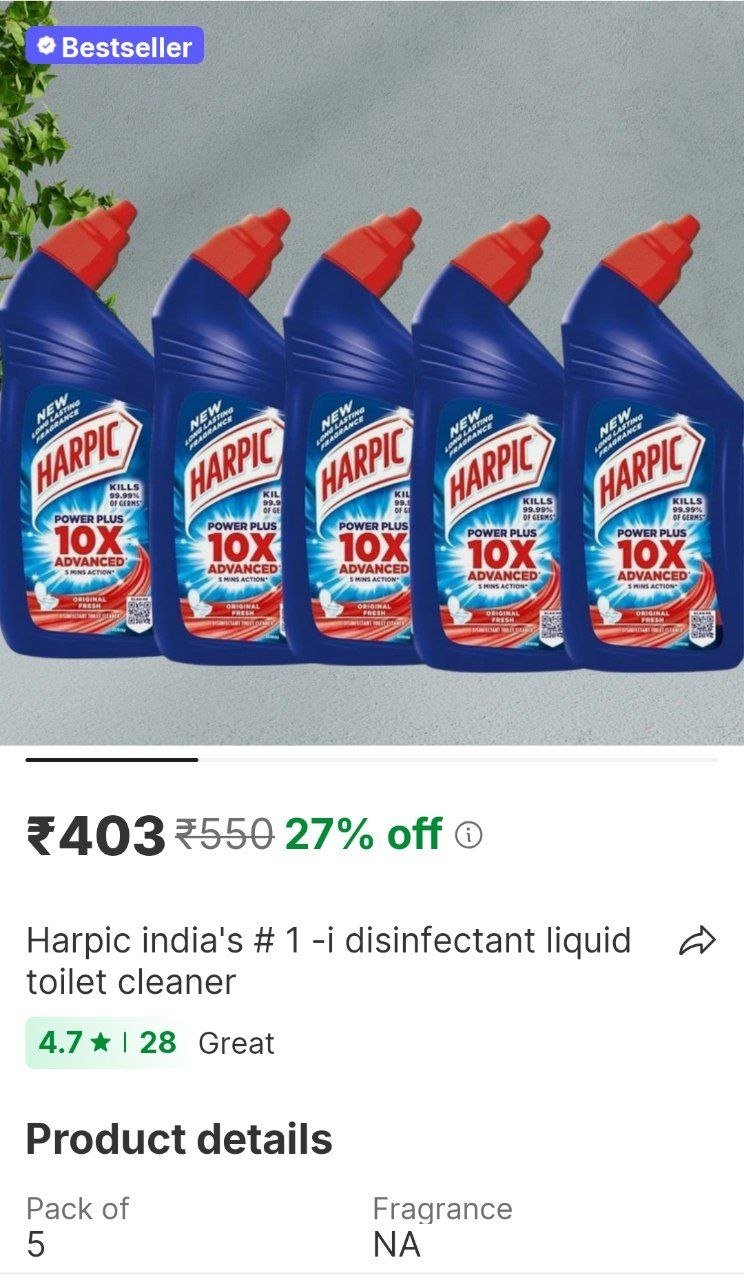 Harpic India's # 1 -I Disinfectant Liquid Toilet Cleaner Price in India - Buy Harpic India's # 1 -I Disinfectant Liquid Toilet Cleaner online at Shopsy.in