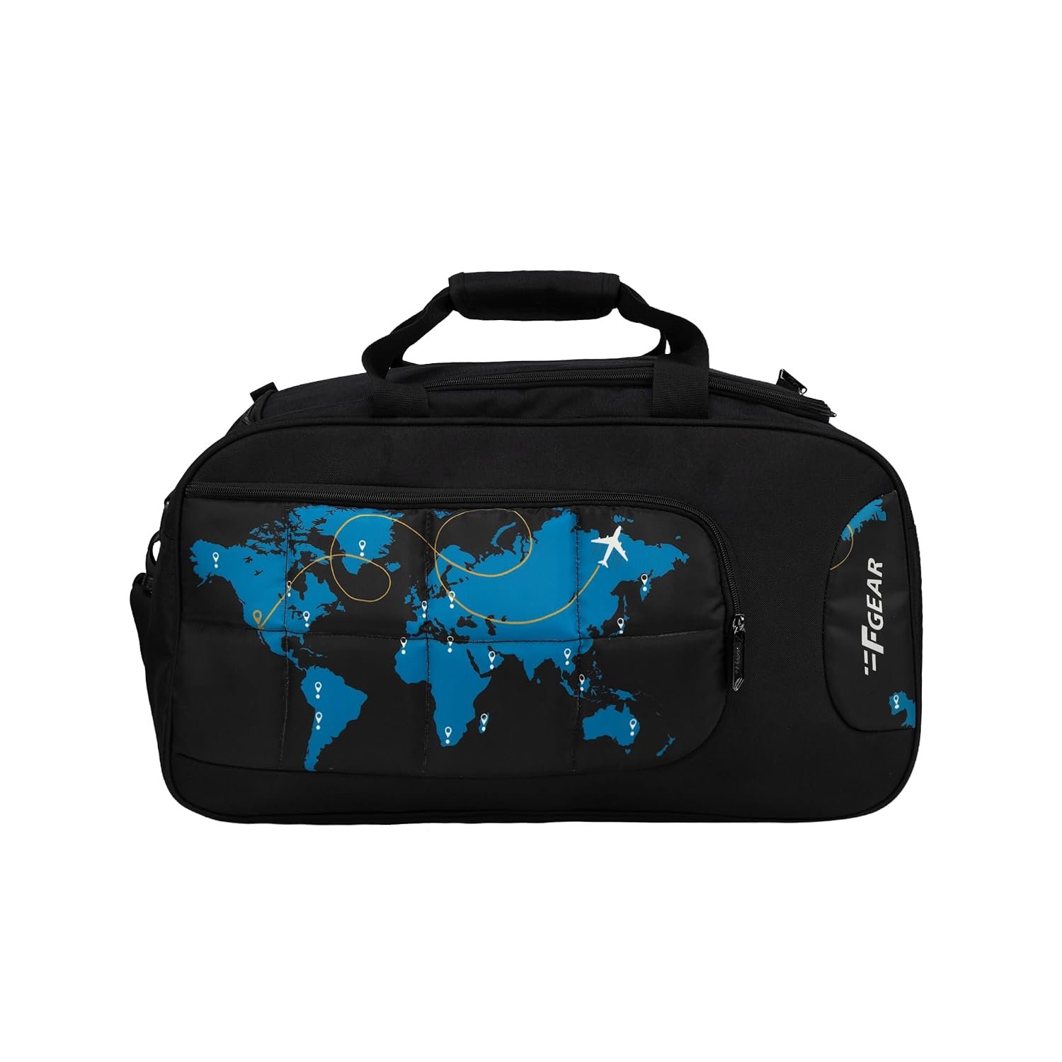 F Gear Enduro Map Black 32L Travel Duffle Bag | Spacious Main Compartment with Front Pocket & Wet Pocket | Adjustable Shoulder Strap | Lightweight and Durable | Easy Carry Handles | for Men & 