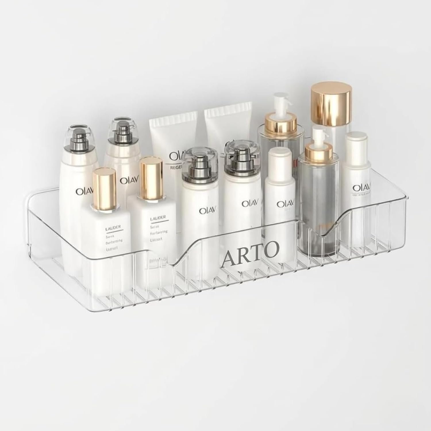 Arto Transparent Storage Rack with Drainage - Kitchen Spice Organizer & Bathroom Shelf for Oils, Lotions, and Toiletries (POF-1)