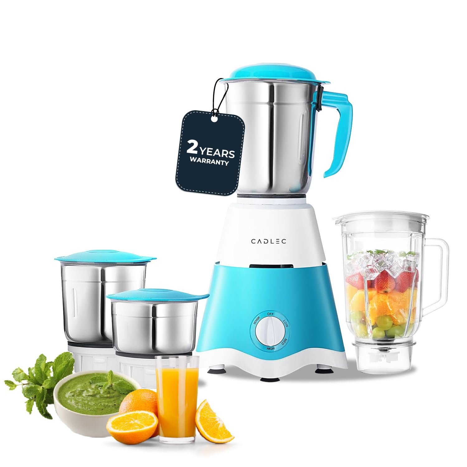 Cadlec BlendGenie 4 Jar 750 Watt Mixer Grinder | Intelligent High-Power Motor | Juicer, Blender & Mixer | Advanced Safety Features | Multi-Function for Juicing & Blending | 2-Year Warranty