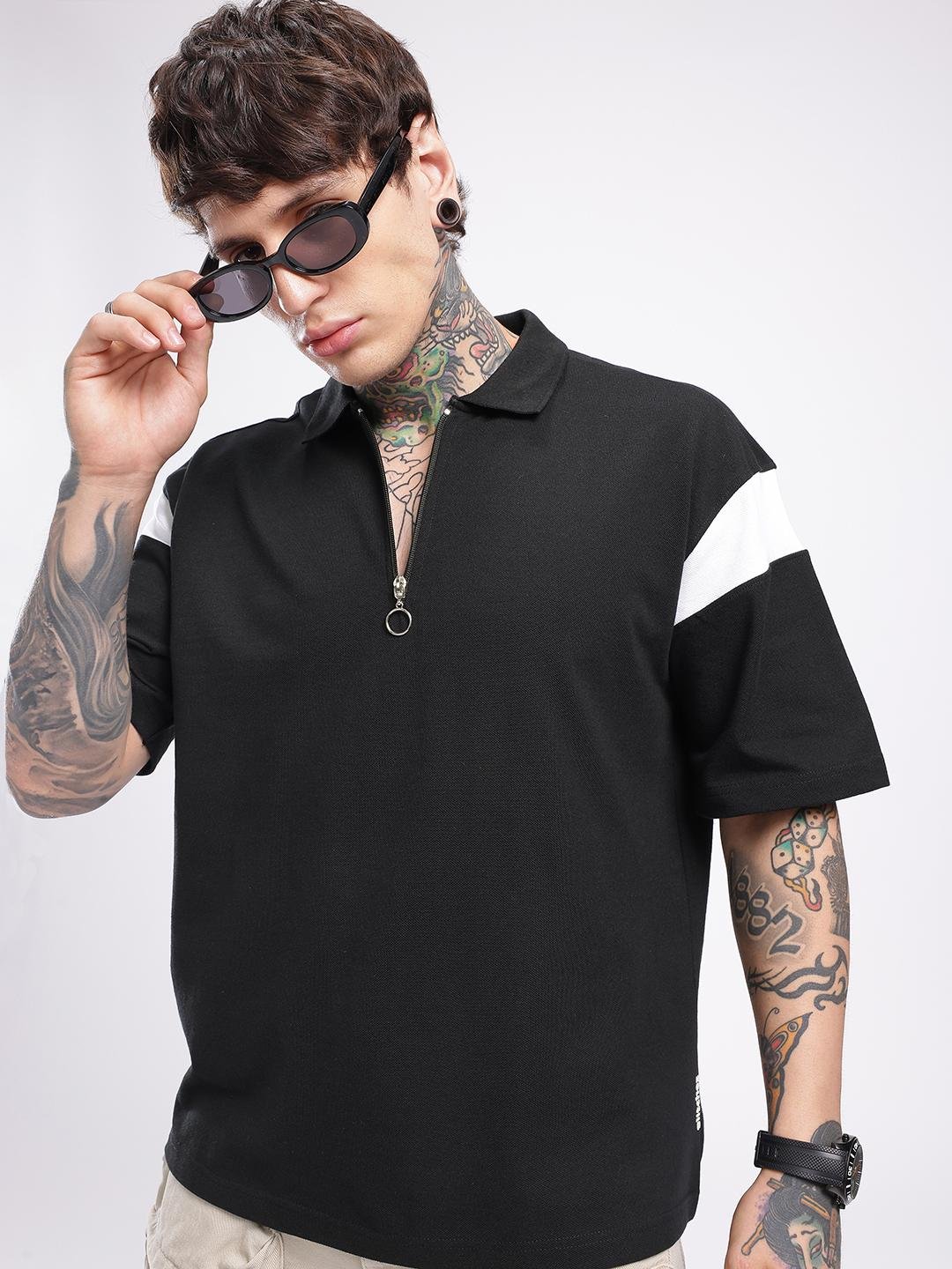 Buy Glitchez Colourblocked Polo Collar Drop Shoulder Sleeves T Shirt -  - Apparel for Men