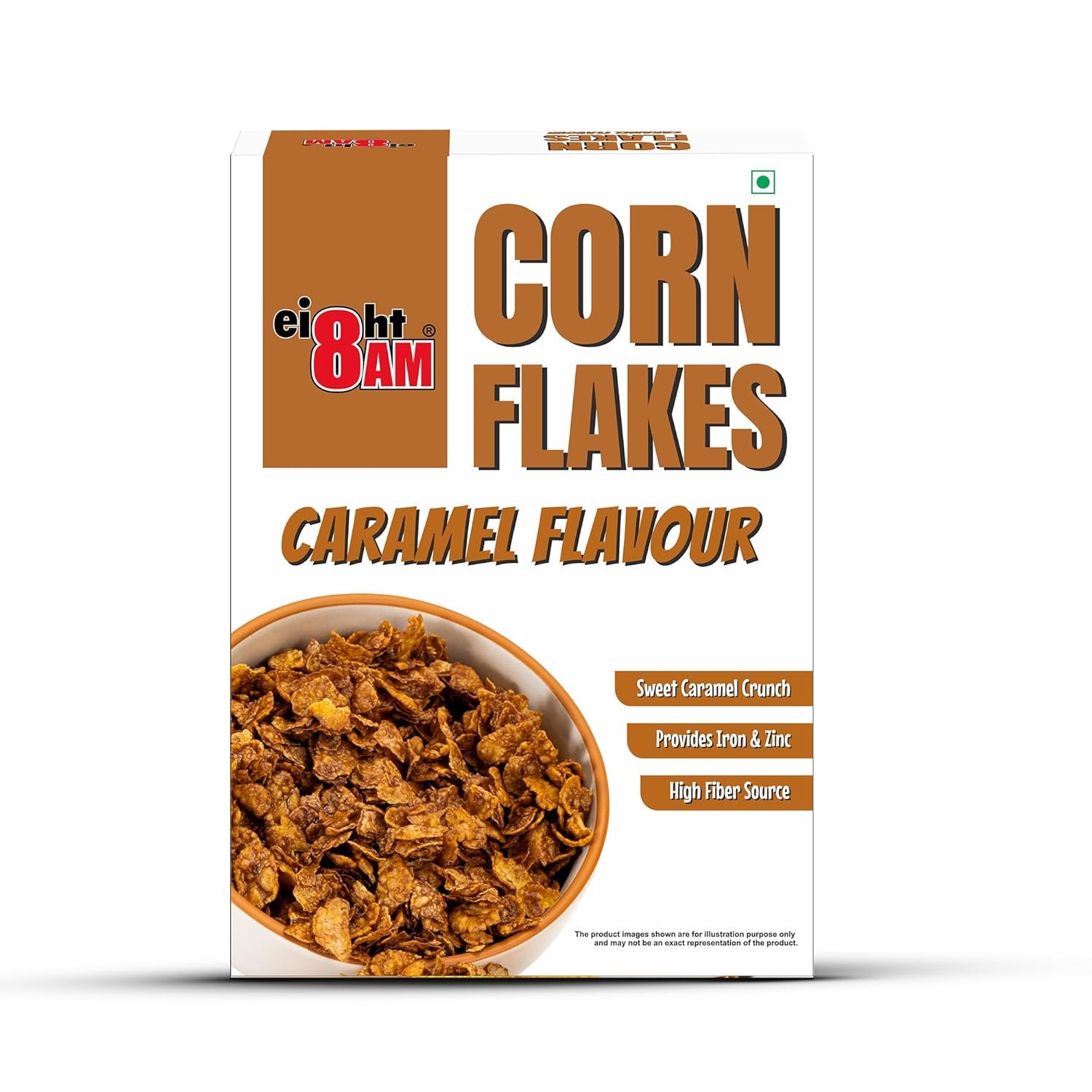 8AM Corn Flakes Caramel 300 Gram, No Cholesterol, Trans Fat, Artificial Additives, Source Of Fiber, Contains Iron & Zinc, Crunchy & Nutritious Whole Grain Breakfast Cereal