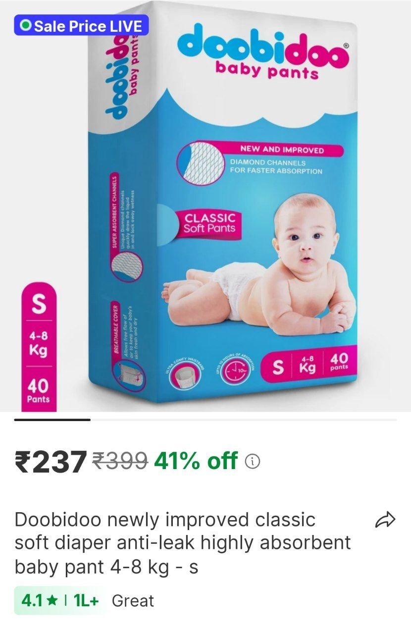 Doobidoo Newly Improved Classic Soft Diaper Anti-Leak Highly Absorbent Baby Pant 4-8 Kg - S Price in India - Buy Doobidoo Newly Improved Classic Soft Diaper Anti-Leak Highly Absorbent Baby Pant 4-8 Kg