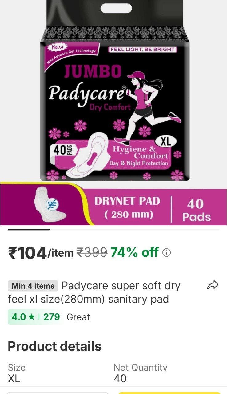 Padycare Super Soft Dry feel Xl Size(280mm) Sanitary Pad Price in India - Buy Padycare Super Soft Dry feel Xl Size(280mm) Sanitary Pad online at Shopsy.in