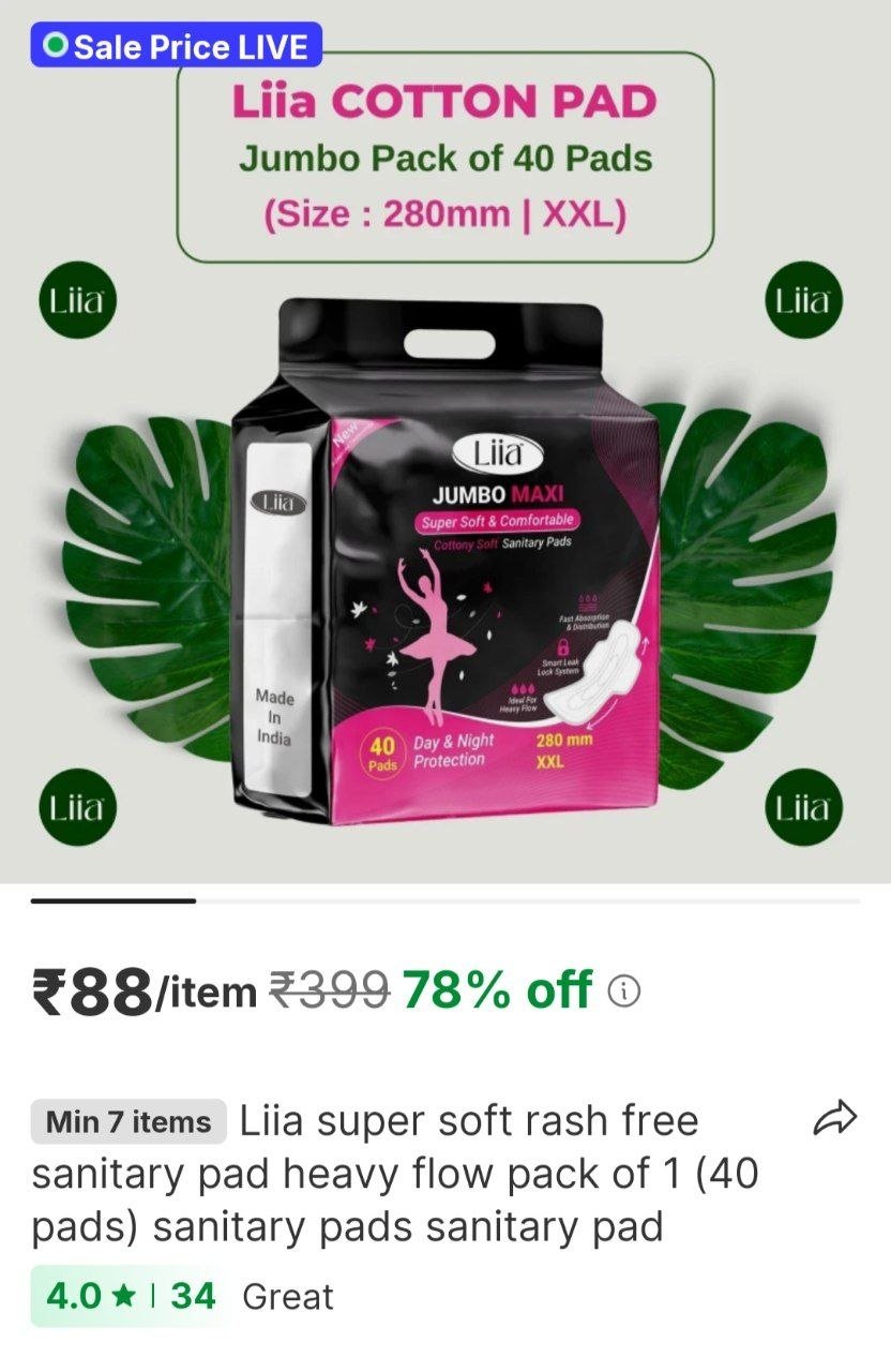 Liia Super Soft Rash Free Sanitary Pad Heavy Flow Pack Of 1 (40 Pads) Sanitary Pads Sanitary Pad Price in India - Buy Liia Super Soft Rash Free Sanitary Pad Heavy Flow Pack Of 1 (40 Pads) Sanitary Pad