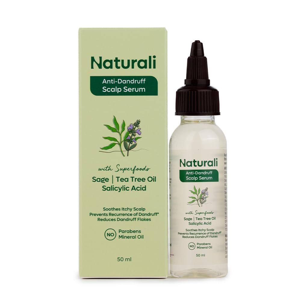 Naturali Anti-Dandruff Scalp Serum With Sage, Tea Tree Oil & Salicylic Acid | Reduces Dandruff Flakes | Prevents Recurrence of Dandruff | Soothes Itchy Scalp | Paraben-free | Best Anti-dandruff Se