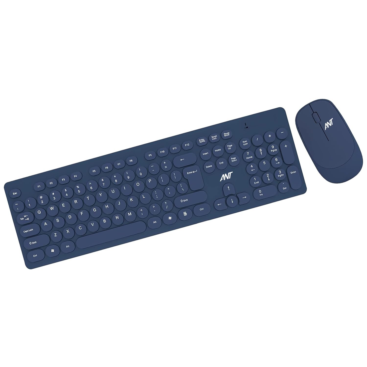 ANT Wireless Keyboard and Mouse, Silent Keyboard Mouse Combo, Full-Sized Colorful Typewriter Keyboard with Round Keycaps, 2.4G Cute Mouse Compatible with PC/Laptop/Compute - Blue