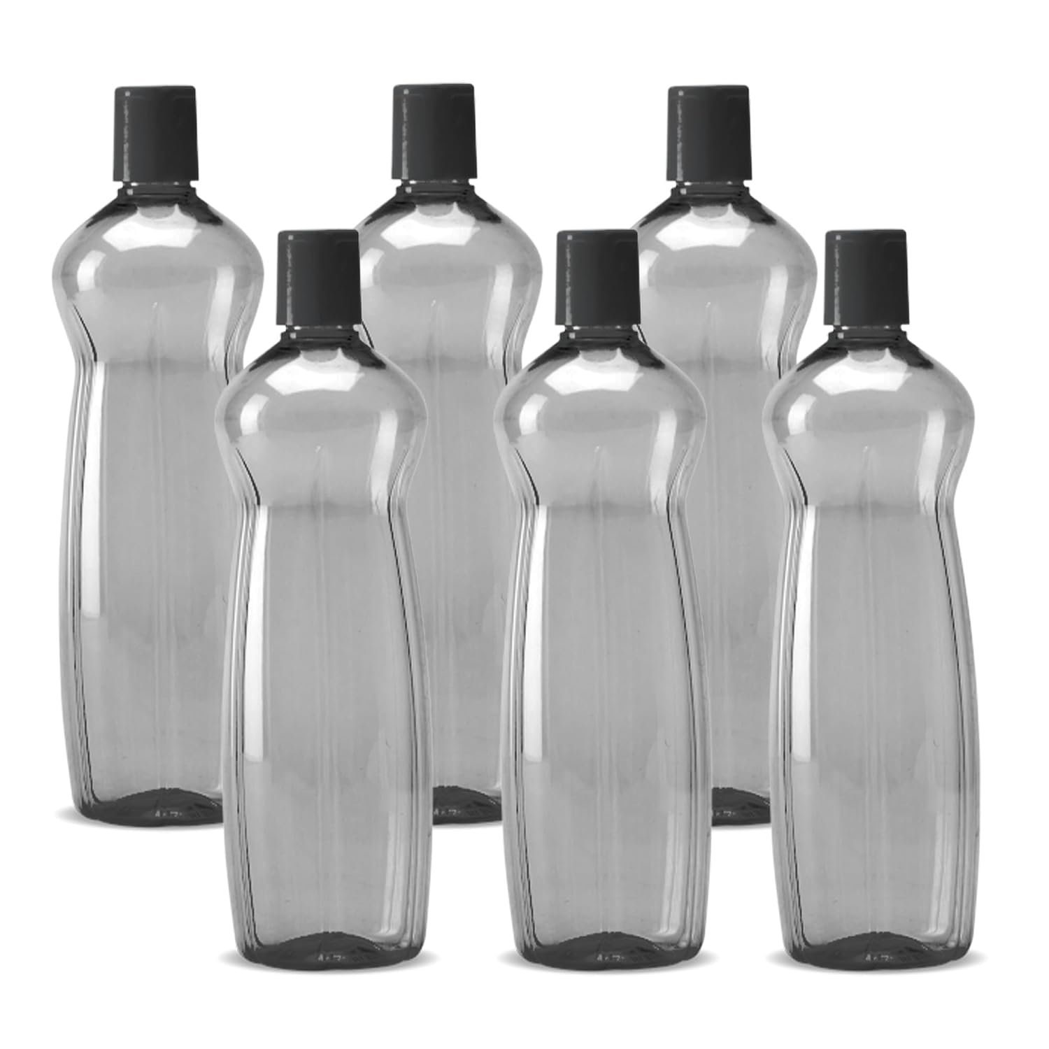 MILTON Pacific Pack of 6 Water Bottles, 1 Litre Each, Reusable Plastic Fridge Bottle Set, BPA Free and Leak Proof Bottles for Travel, Work, Grey