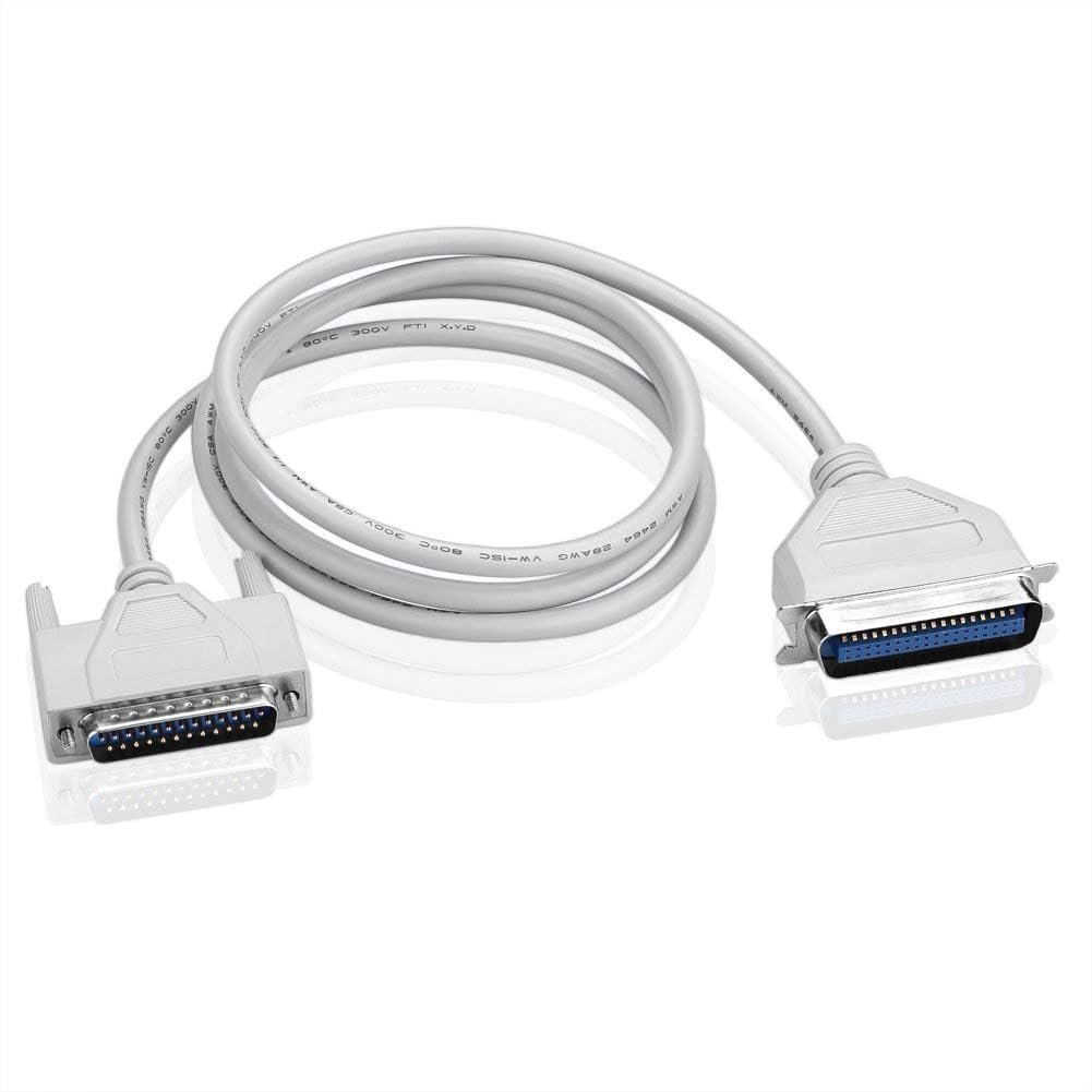 Madhabi 3M Parallel Printer Cable – DB25 Male to Centronics 36 Pin Male IEEE 1284 Printer Cord | Compatible with Dot Matrix, Legacy Inkjet, and Parallel Port Printers – White