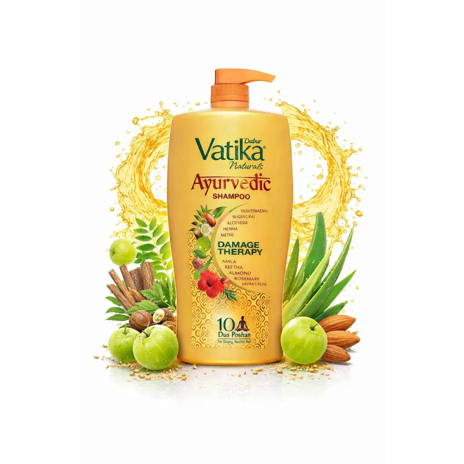 Dabur Vatika Ayurvedic Shampoo - 1 L | For Strong & Healthy Hair | No Parabens | For All Hair Types | Power of Dus Poshan for 10 Hair Problems
