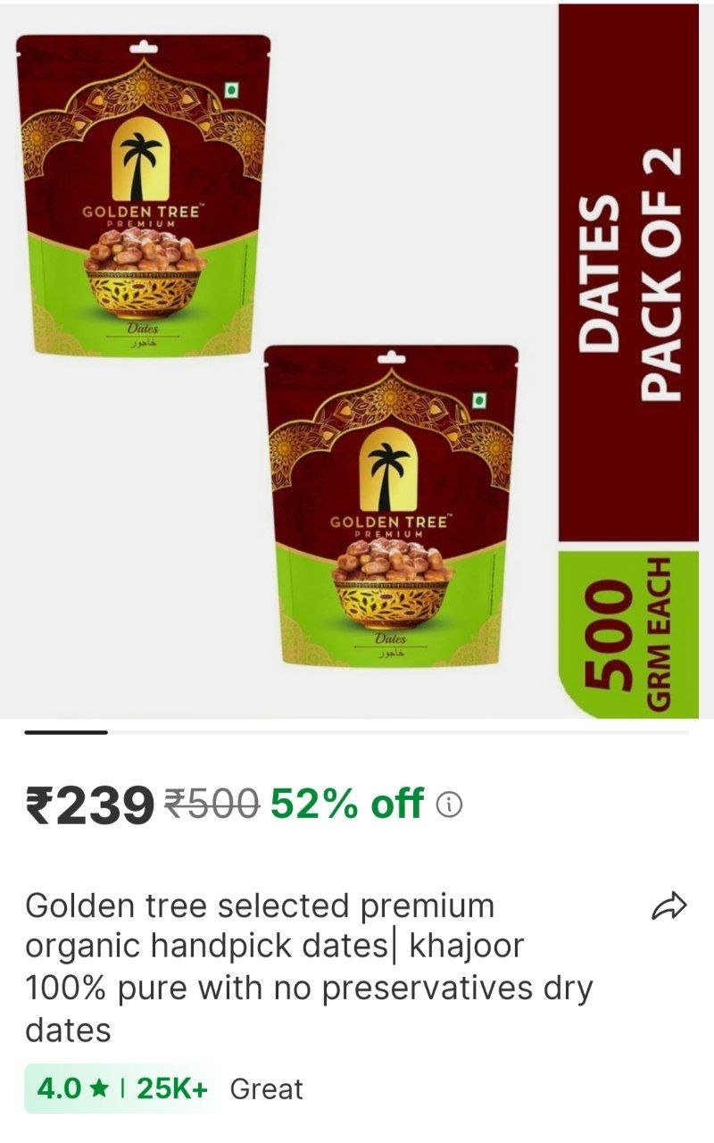Golden Tree Selected Premium Organic Handpick Dates| Khajoor 100% Pure with No Preservatives Dry Dates Price in India - Buy Golden Tree Selected Premium Organic Handpick Dates| Khajoor 100% Pure with 