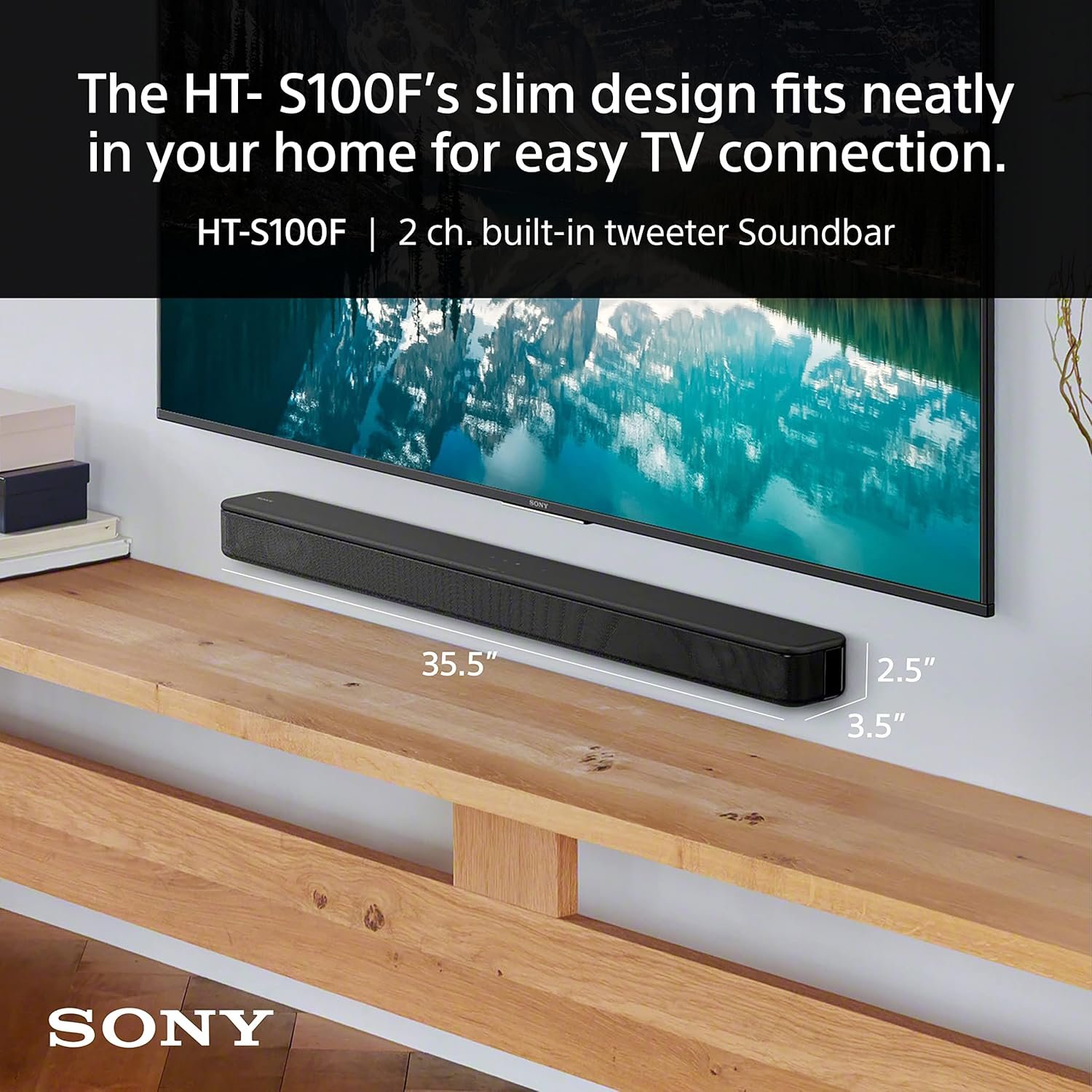 Sony HT-S100F 2.0 Ch Dolby Audio Soundbar with Bass Reflex Speaker for deep Bass, Bluetooth Wireless Audio with LDAC,S-Force Front Sound, HDMI ARC & Optical Connectivity, Slim Design | Bass Reflex