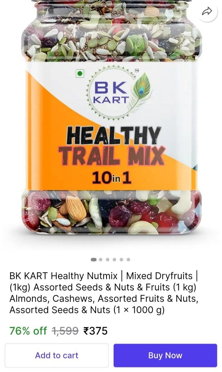 BK KART Healthy Nutmix | Mixed Dryfruits | (1kg) Assorted Seeds & Nuts & Fruits (1 kg) Almonds, Cashews, Assorted Fruits & Nuts, Assorted Seeds & Nuts Price in India - Buy BK KART Heal