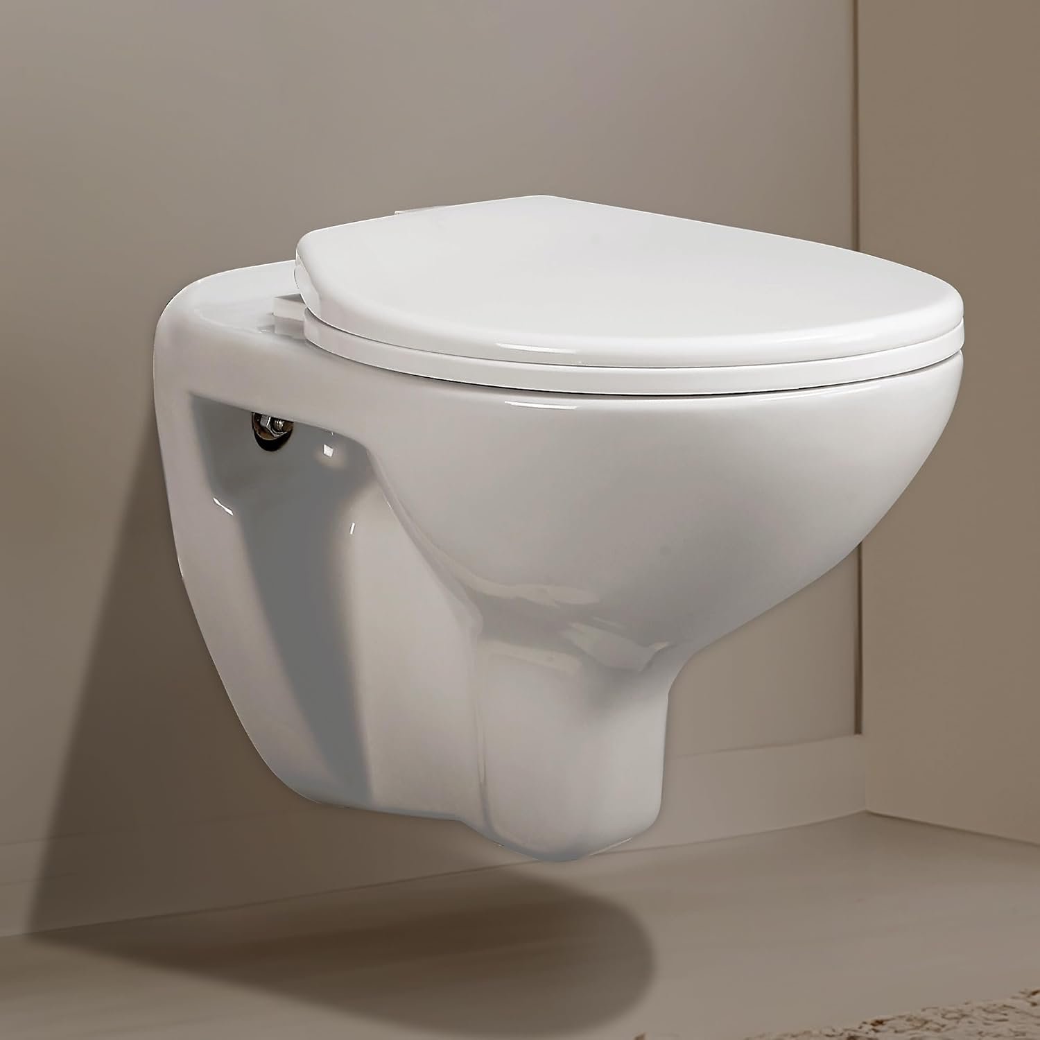 Hindware Flora Wall Hung Western Commode for Bathroom | Made of Ceramic | P-255 Trap | Soft Close Feature | Star White | Geometric Shape | Wall Mount Ewc | 10-Year Manufacturer Warranty