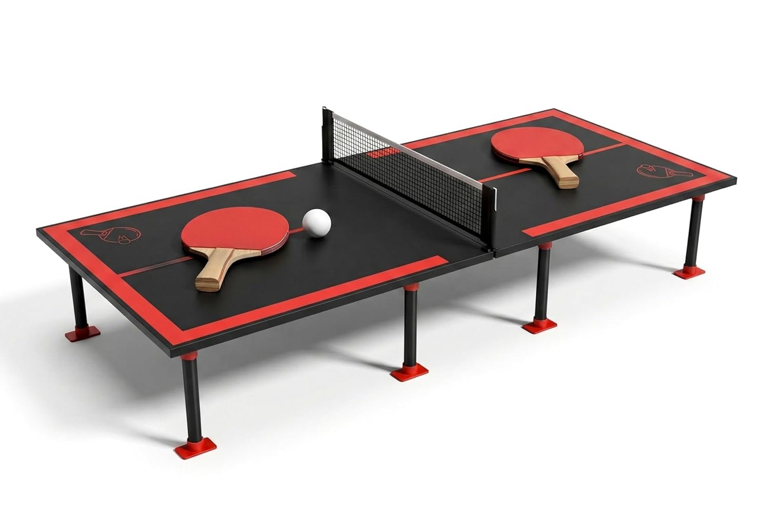 Kidsmate 3-in-1 Table Tennis for Kids with Foldable Tennis Board, Ludo Game & Whiteboard | Portable Indoor Outdoor Play Table, Mini Ping Pong Set with Net, Racquet and Ball for Family Fun - Red/Bl