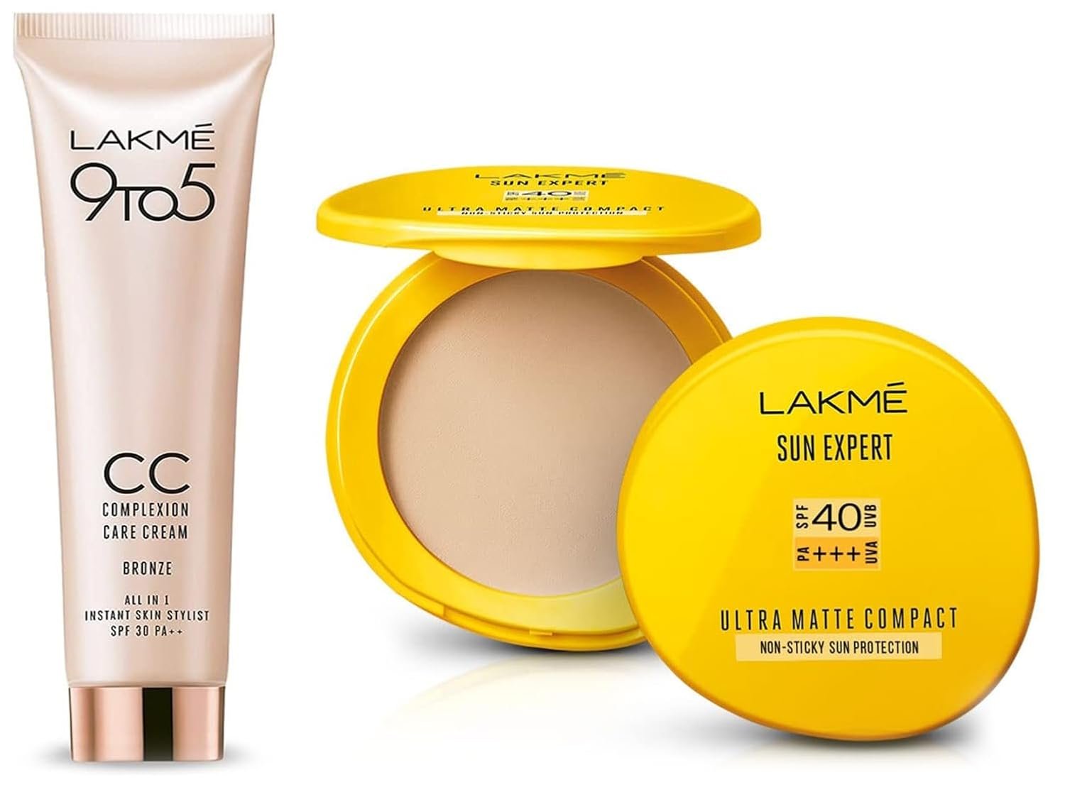 LAKMÉ Sun Expert Ultra Matte Spf 40 Pa+++ Compact, 7G And Lakmé 9 To 5 Complexion Care Face Cream For All Skin Type, Bronze, 30G