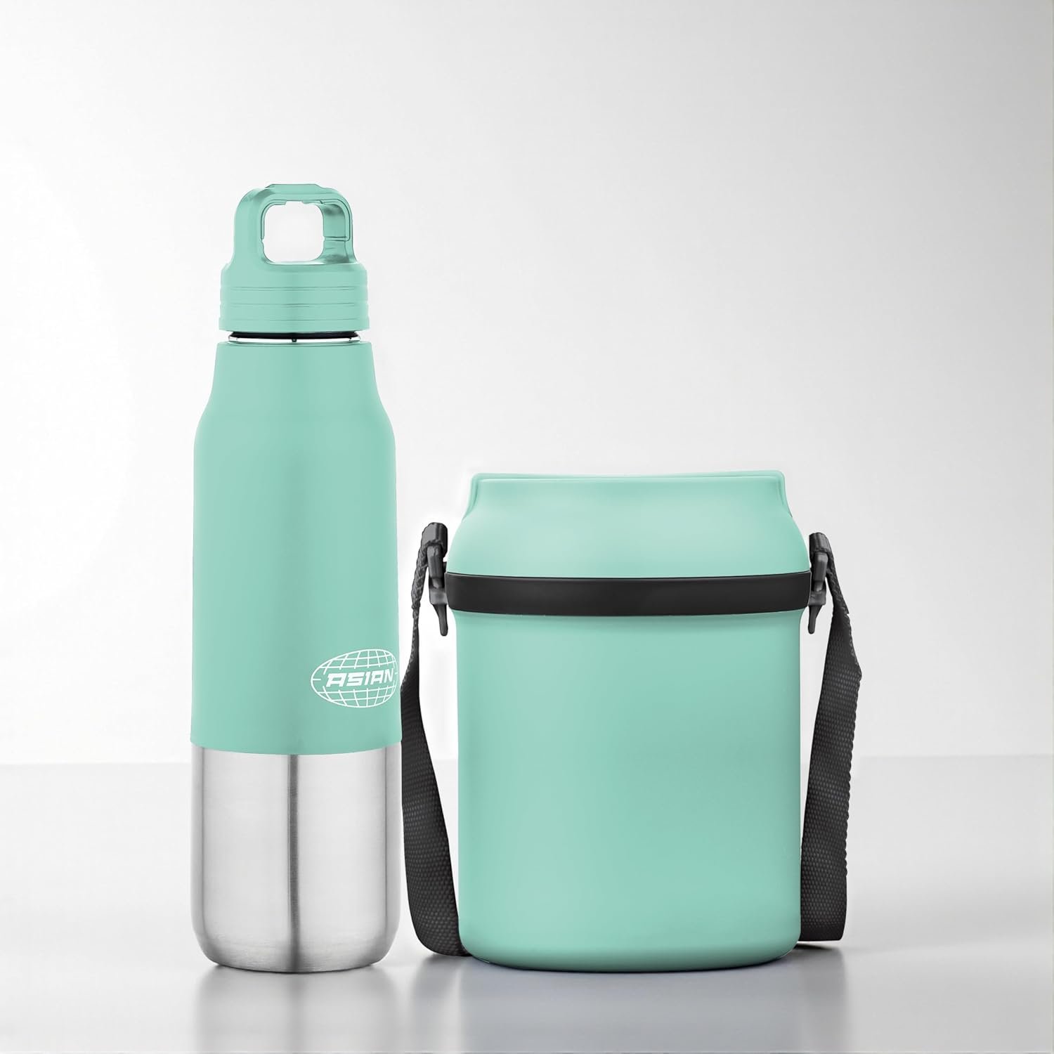 Asian Stainless Steel Lunch Box (700ml) & Insulated Water Bottle (500ml) Combo Gift Set | Leakproof Steel Tiffin & Flask for Kids | BPA Free Back to School Essential Kit (Green)