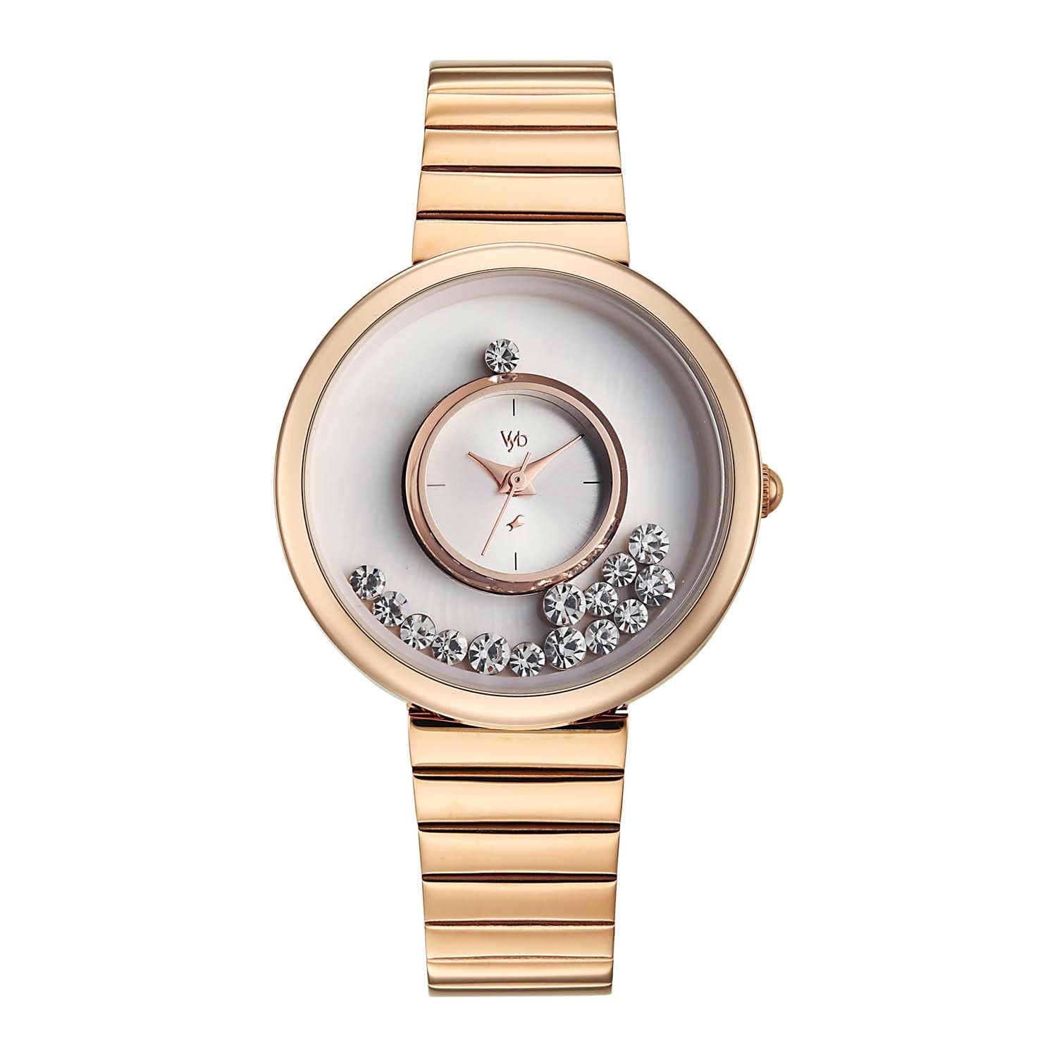 Fastrack Vyb Celeste with Quartz Analog White Dial Rose Gold Stainless Steel Strap Watch for Women - FV60135WM01W