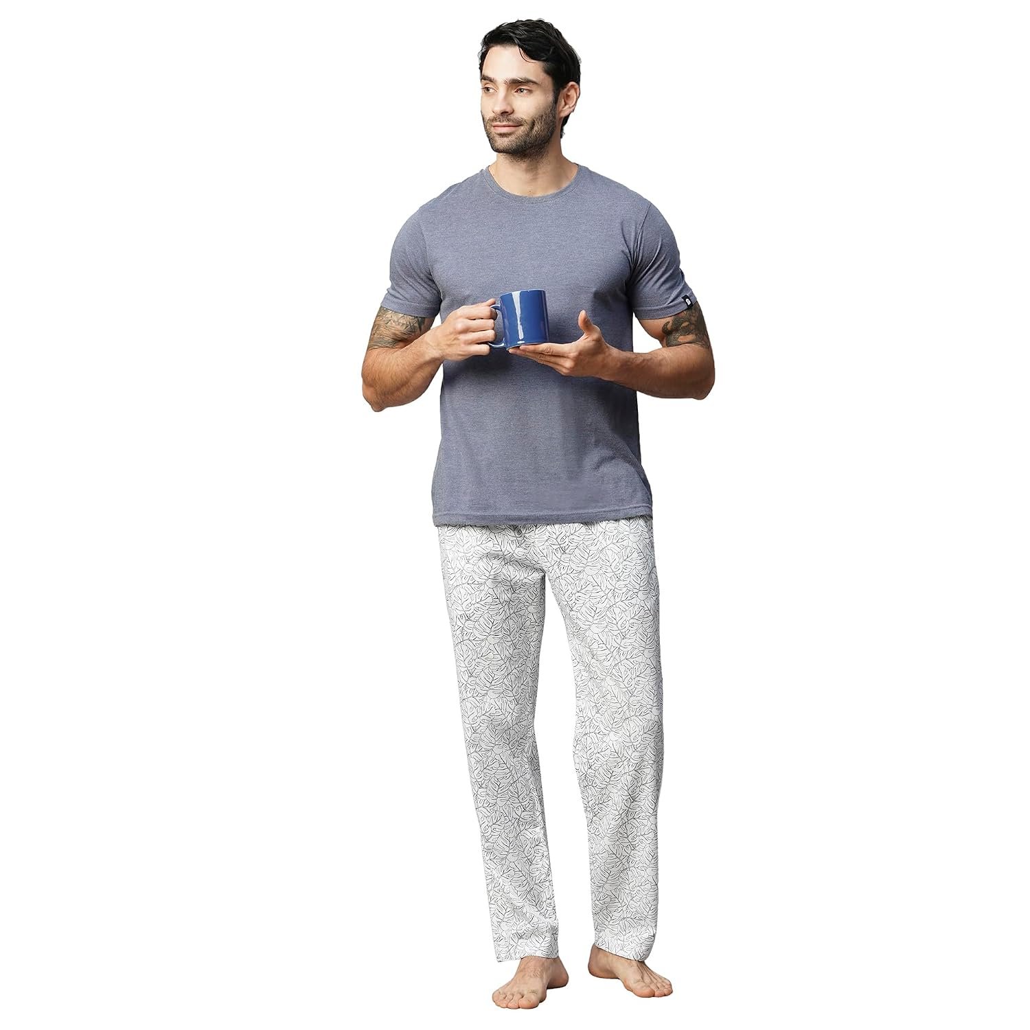 Urban Scottish Men's Blue Checks Woven Cotton Pyjama with Side Pockets