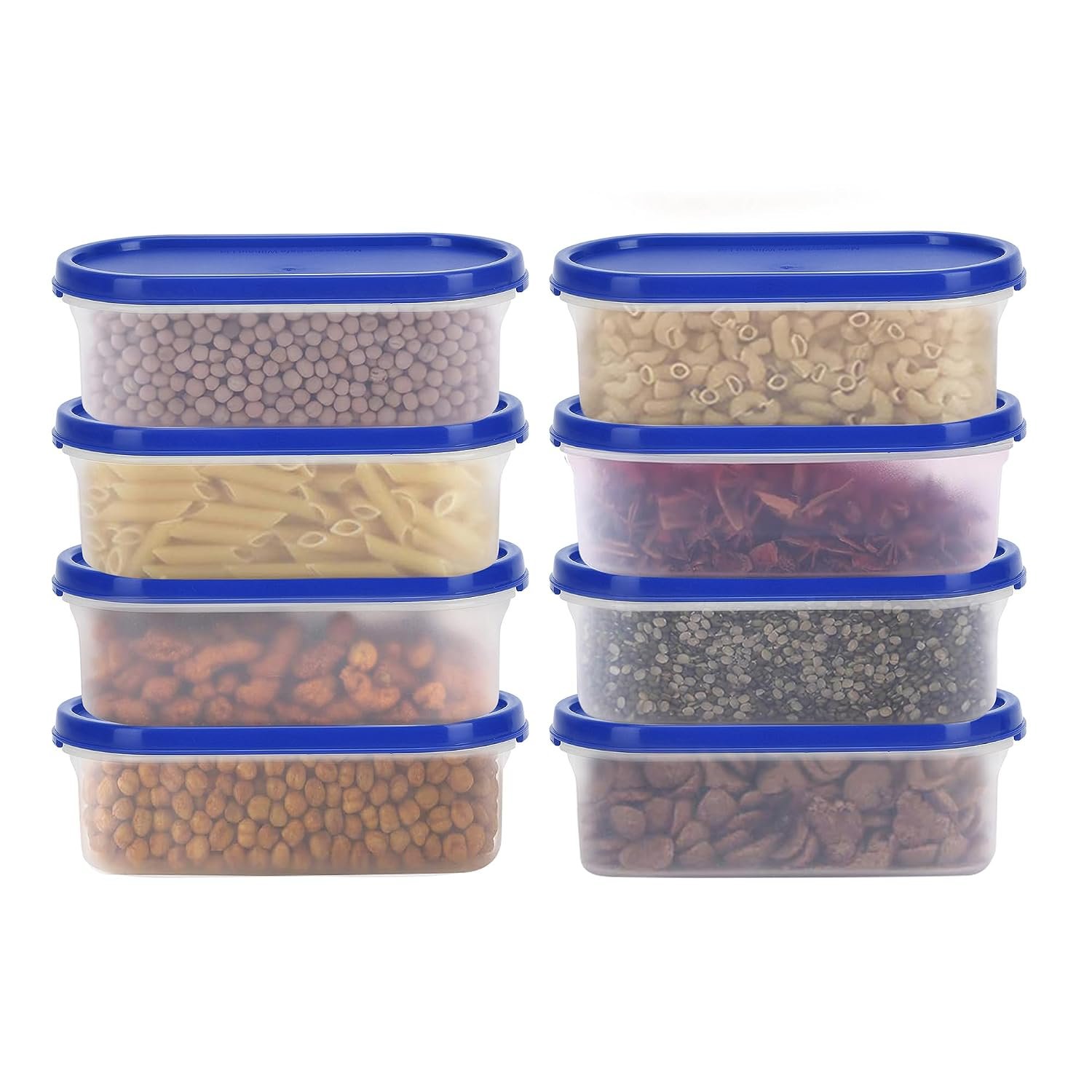 Cutting EDGE 535ML Modular Storage Container Blue Plain Lid (Set of 8) | BPA-free plastic, Ideal for pantry & kitchen storage, Stackable design, Reusable