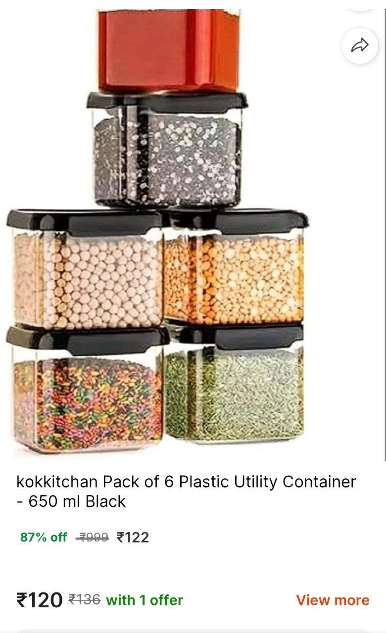 kokkitchan Pack of 6 Plastic Utility Container  - 650 ml Black Price in India - Buy kokkitchan Pack of 6 Plastic Utility Container  - 650 ml Black online at Shopsy.in